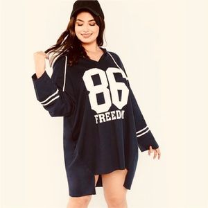 Varsity High Low Hem Hooded dress